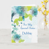 フローラプリント名前をカスタムする誕生日カードシスター カード (黄色い花)