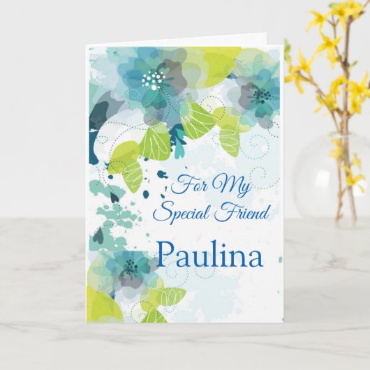 フローラプリント名前をカスタムする誕生日カードフレンドカード カード (黄色い花)