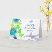 フローラプリント名前をカスタムする誕生日カード カード (黄色い花)