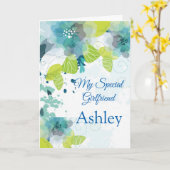 フローラプリント名前をカスタムする誕生日カード – ガールフレンド カード (黄色い花)