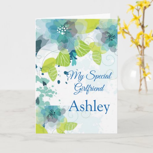 フローラプリント名前をカスタムする誕生日カード – ガールフレンド カード (黄色い花)
