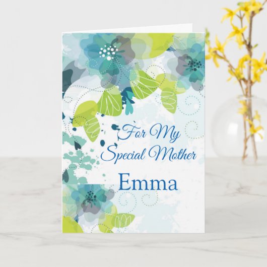 フローラプリント名前をカスタムする誕生日カード-マザーカード カード (黄色い花)