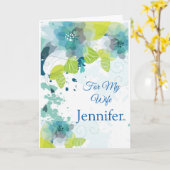 フローラプリント名前をカスタムする誕生日カード – 妻カード カード (黄色い花)