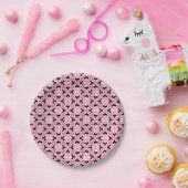 フローラプリント、ピンク、白黒 ペーパープレート (パーティー)