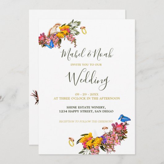 フローラプロテア地球に優しコカトゥー結婚ビー 招待状 (正面/裏面)