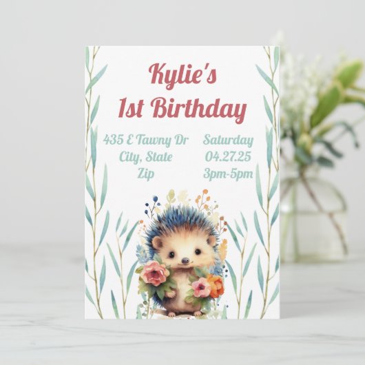 フローラヘッジホッグ誕生日招待状 招待状 (スタンド正面)