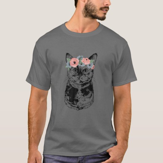 フローラヘッドバンド牽引猫付き亀甲猫 Tシャツ (正面)
