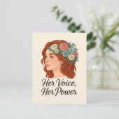 フローラヘッドピースを持つ女性、女性のエンパワーメント ポストカード (スタンド正面)