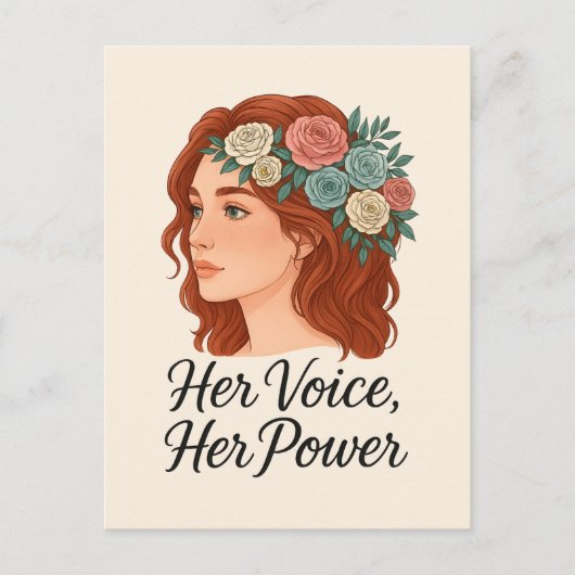フローラヘッドピースを持つ女性、女性のエンパワーメント ポストカード (正面)