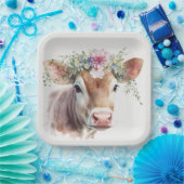 フローラヘッドピース付き牛 ペーパープレート (パーティー)