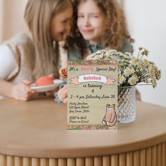 フローラベア誕生日招待状 招待状