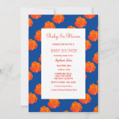 フローラベビーイン開花オレンジネイビーブルーベビーシャワー 招待状 (正面)