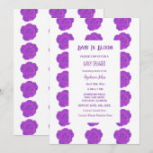 フローラベビーイン開花パープルバラベビーシャワーガール 招待状 (正面/裏面)