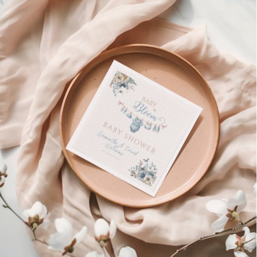 フローラベビーイン開花ブルー男の赤ちゃんシャワー スタンダードカクテルナプキン