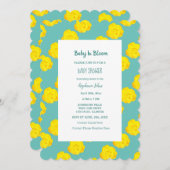 フローラベビーイン開花ベビーシャワーティール（緑がかった色）イエローローズ 招待状 (正面/裏面)