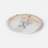 フローラベビーエレファントピンク金ゴールド誕生日7"プレート ペーパープレート (アングル)