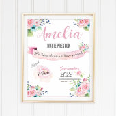 フローラベビーガールウォーター色誕生統計ピンク ポスター