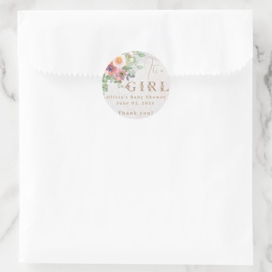 フローラベビーガールシャワーパーティー ラウンドシール (バッグ)