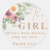 フローラベビーガールシャワーパーティー ラウンドシール (正面)
