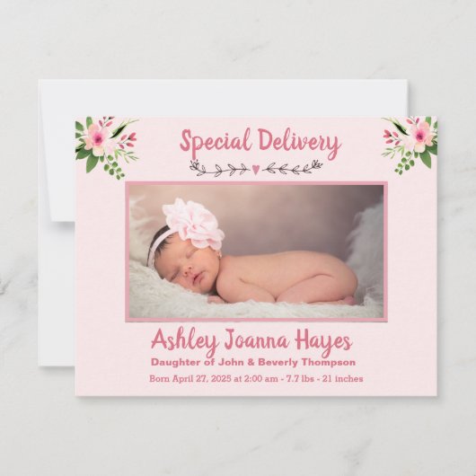 フローラベビーガール写真誕生のお知らせ 案内状 (正面)