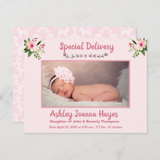 フローラベビーガール写真誕生のお知らせ 案内状 (正面/裏面)