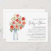 フローラベビーシャワーにおける開花水彩ベビー 招待状 (正面/裏面)
