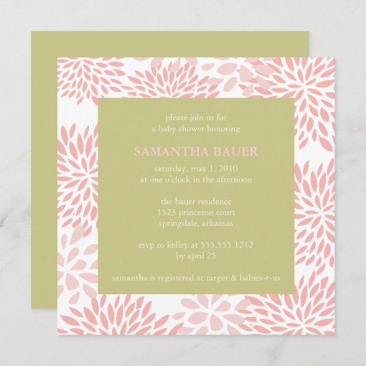 フローラベビーシャワーの招待 招待状 (正面/裏面)