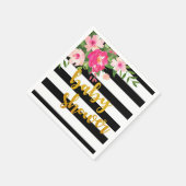 フローラベビーシャワーナプキン – 黒/白ストライプ色 スタンダードカクテルナプキン (角)