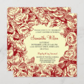 フローラベビーシャワーヴィンテージバラ赤 招待状 (正面/裏面)