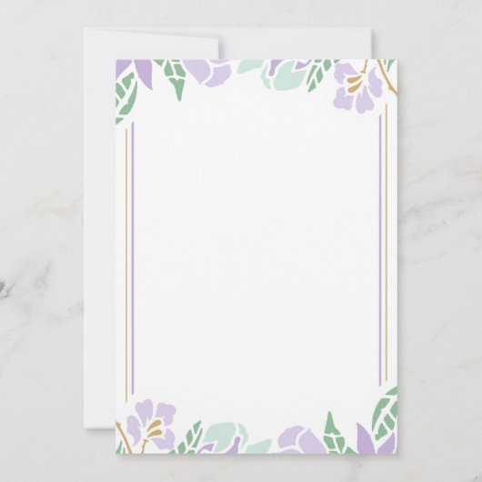 フローラベビーシャワー招待状紫と金ゴールド 招待状 (裏面)
