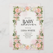 フローラベビーシャワー赤面ピンクの女の子ベビーシャワー 招待状 (正面/裏面)