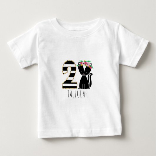 フローラベビースカンクストライプ誕生日第2シャツ ベビーTシャツ (正面)