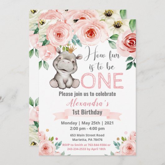 フローラベビーヒッポプリンセス誕生会 招待状 (正面/裏面)