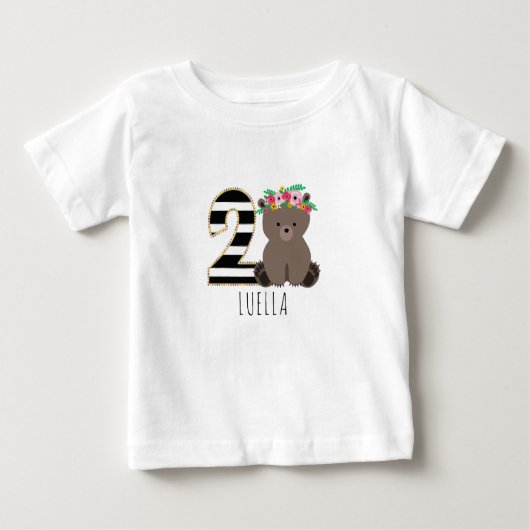 フローラベビーベアストライプ誕生日第2シャツ ベビーTシャツ (正面)