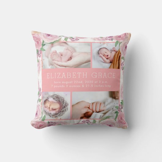 フローラベビー統計の発表パーソナライズされた枕 クッション (正面)