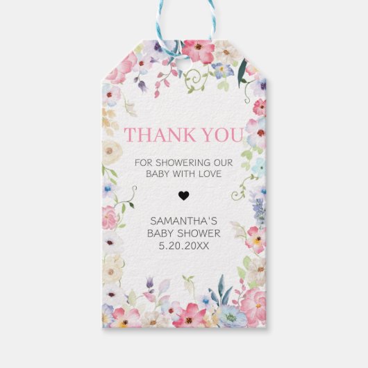 フローラベビー開花春ベビーシャワーメッセージカード ギフトタグ (正面)