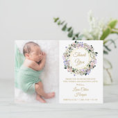 フローラベビー2写真金ゴールドありがとう誕生 案内状 (スタンド正面)