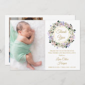 フローラベビー2写真金ゴールドありがとう誕生 案内状 (正面/裏面)