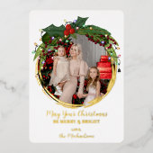 フローラベリーリースクリスマスライト写真金ゴールド 箔シーズンカード (正面)