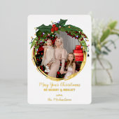 フローラベリーリースクリスマスライト写真金ゴールド 箔シーズンカード (立ち正面)