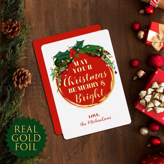 フローラベリーリースクリスマスライト金ゴールド 箔シーズンカード