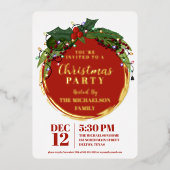 フローラベリーリースクリスマスライト金ゴールド 箔招待状 (正面)