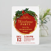 フローラベリーリースクリスマスライト金ゴールド 箔招待状 (立ち正面)