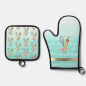 フローラベーカリーツールミントグリーンストライプズ 鍋つかみ&鍋敷きセット (正面)