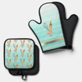 フローラベーカリーツールミントグリーンストライプズ 鍋つかみ&鍋敷きセット (正面/裏面)