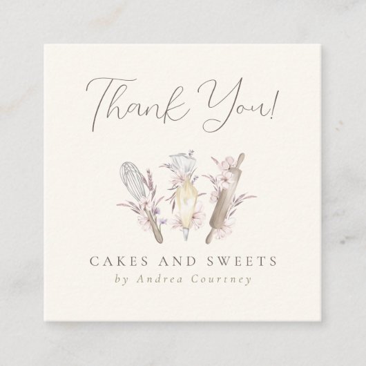 フローラベーカリーパティシエベーキング器ありがとう スクエア名刺 (正面)