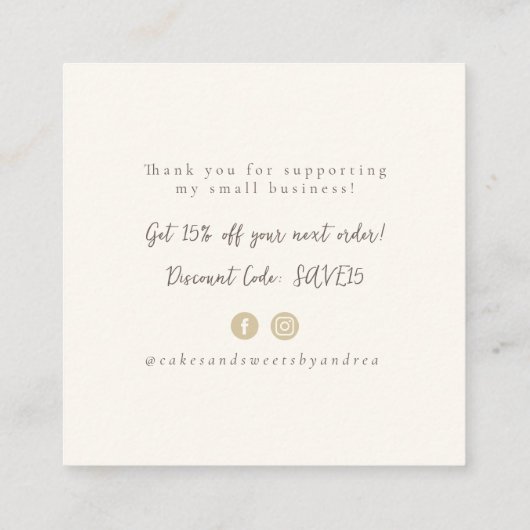 フローラベーカリーパティシシェフミキサーケーキありがとう スクエア名刺 (裏面)