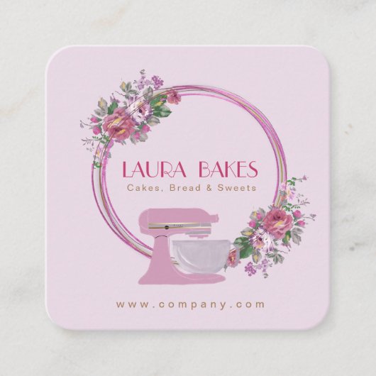 フローラベーカリー名刺 | ピンクミキサーロゴ スクエア名刺 (正面)