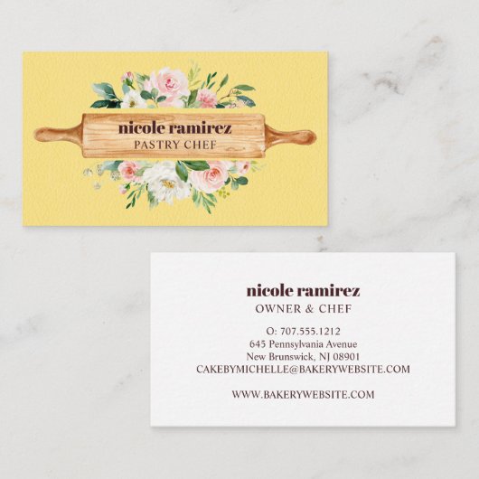 フローラベーカリー転がのピンデザートイエローレザー 名刺 (正面/裏面)