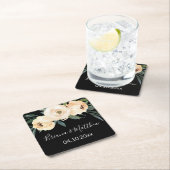 フローラベージュブラック結婚ズ スクエアペーパーコースター (インサイチュ)